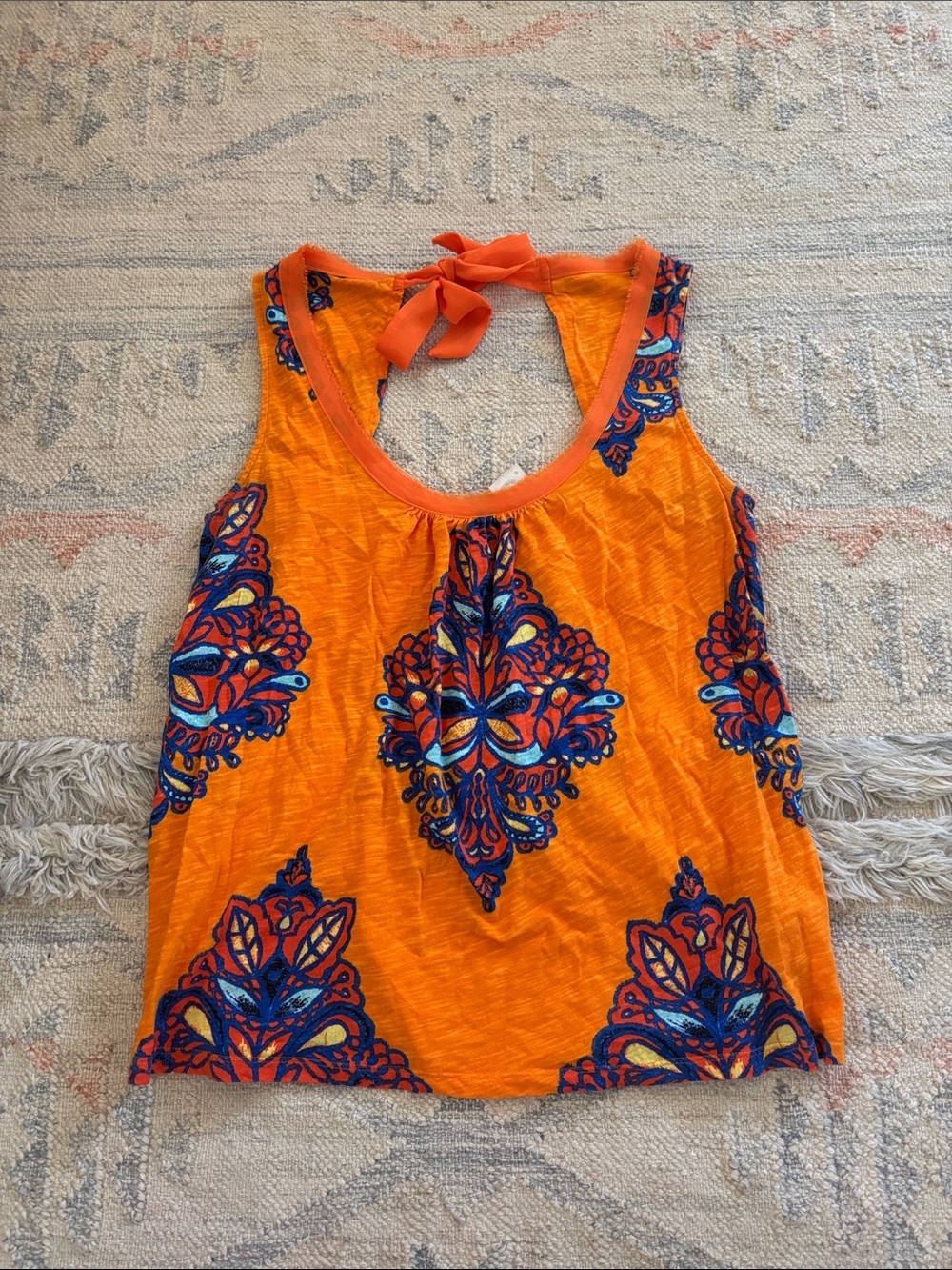 Women's Orange Printed Halter Tank Top